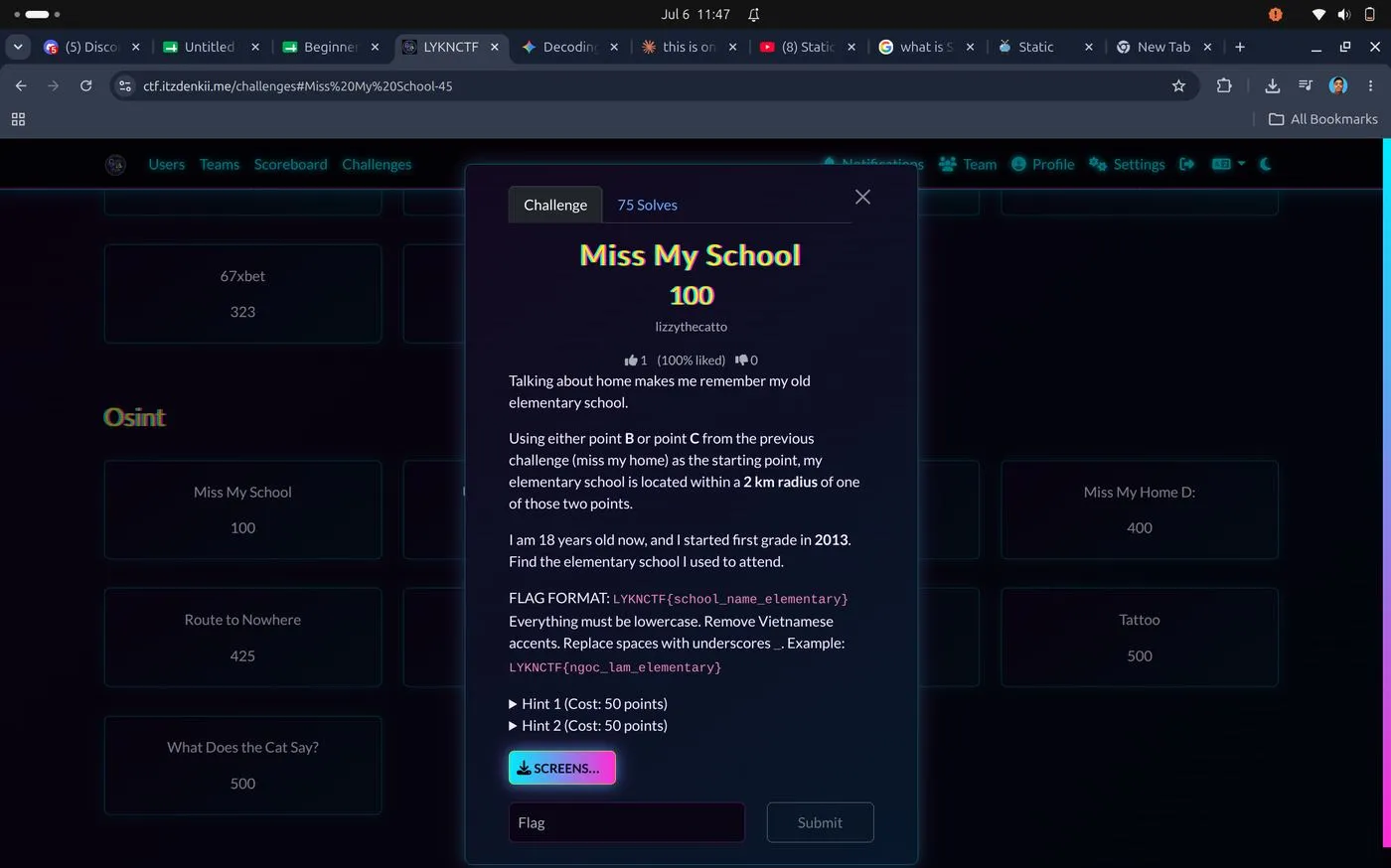 Challenge description for Miss My School