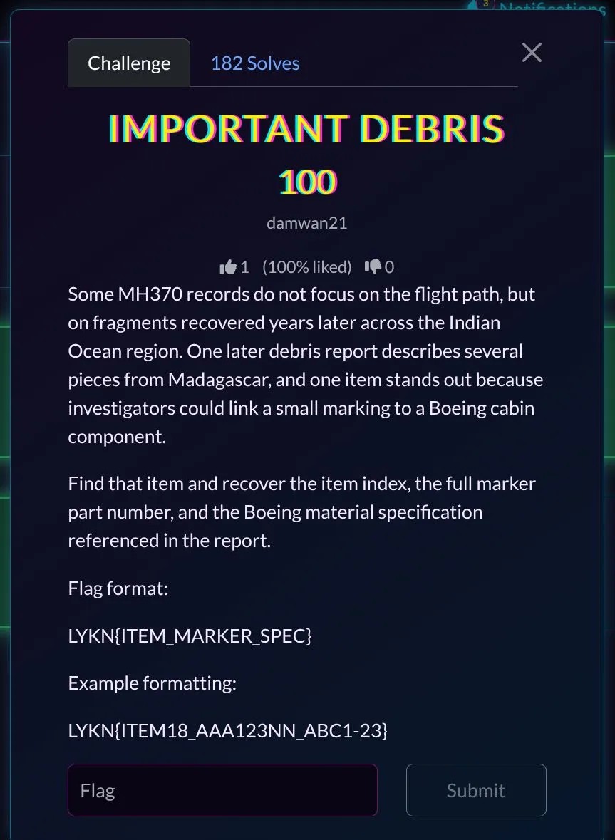 Challenge description for Important Debris