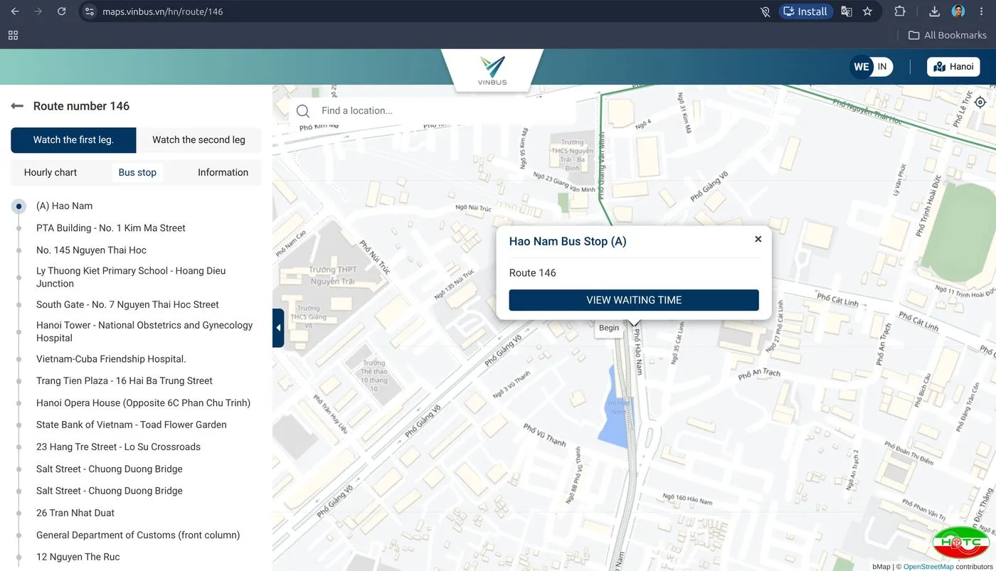 VinBus route lookup for the number identified on the bus