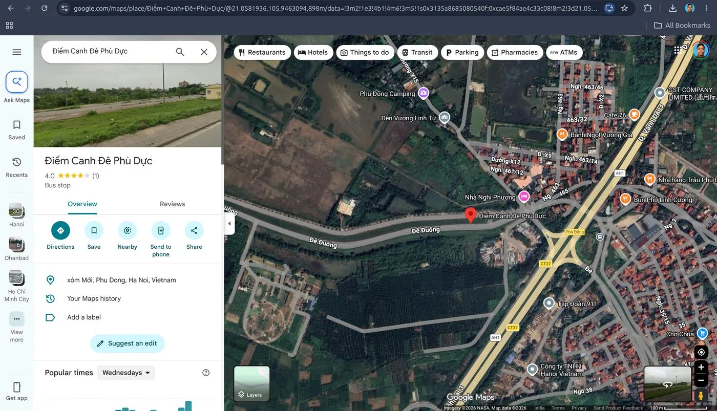 Google Maps view of the identified bus stop